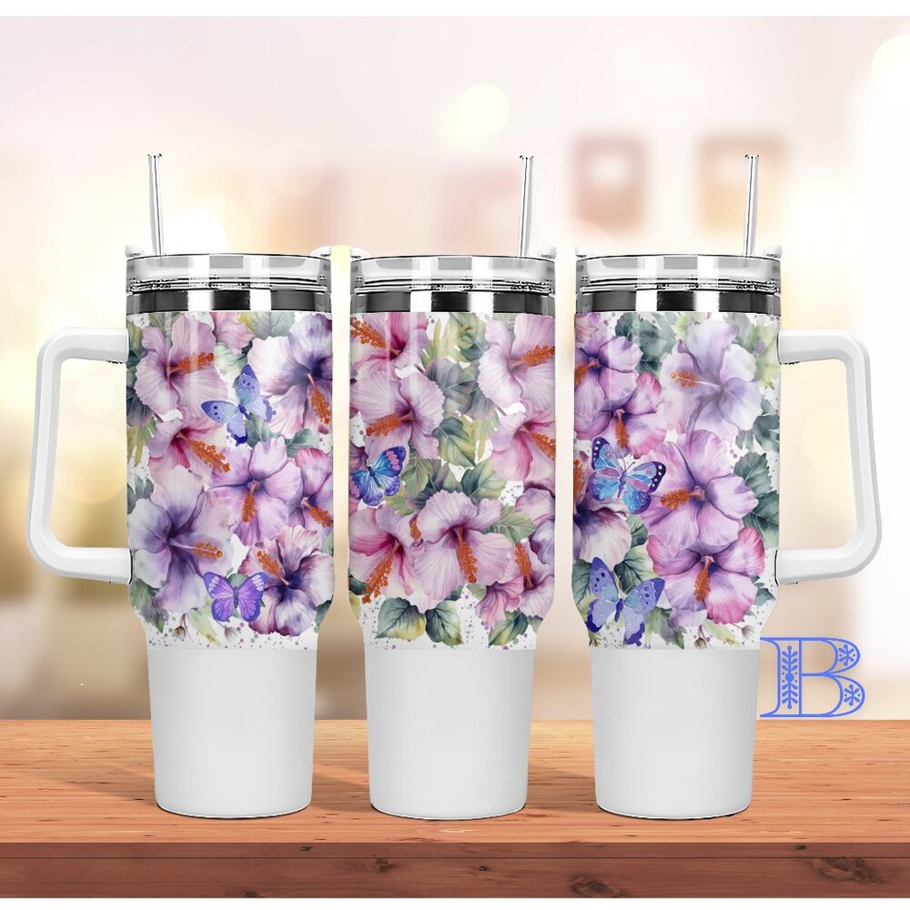 Beautiful Spring Bright Tropical Floral Flower 40 oz Tumbler/Water bottle/Mug wi
